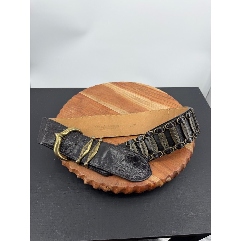 Streets Ahead 70250 Leather Belt Womens M Black Crocodile Embossed Brass